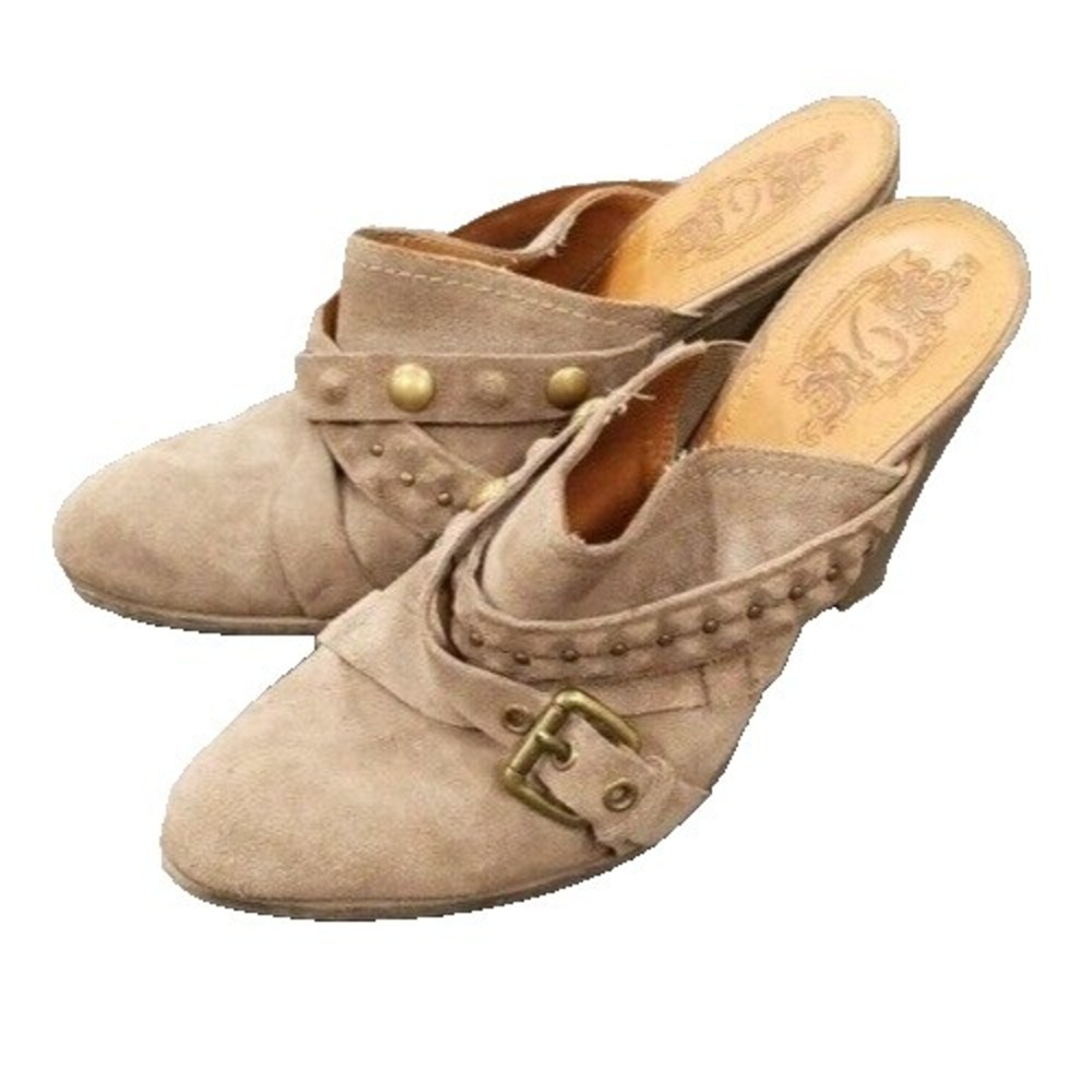 VTG Y2K NINE West Womens Heels Mule Size 10M Brown Leather Buckle Grunge BOHO